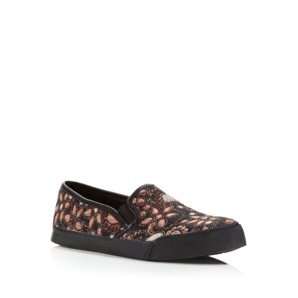 ALICE+OLIVIA Womens Black Mixed Media Piper Round Toe Slip On Sneakers 39